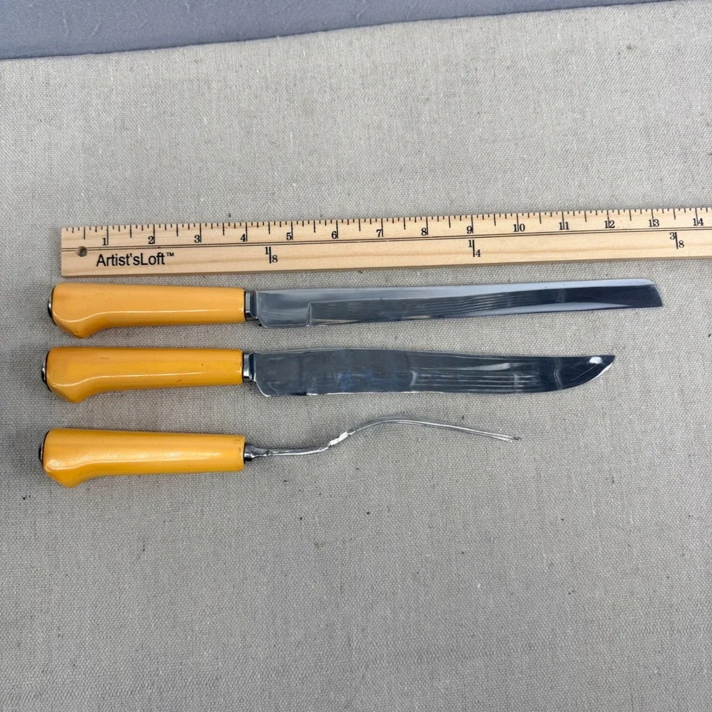 Vintage Regent Cutlery Deereedge Carving Set Sheffield England Yellow Bakelite